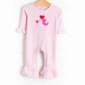 Love Birds Applique Romper, Pink
