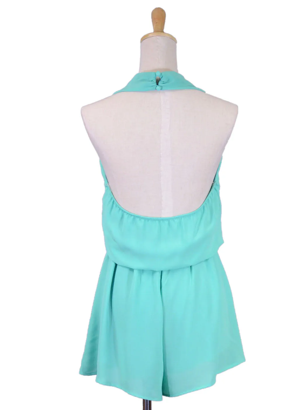 Lush Lightweight Simple Halter Chiffon Romper With Cinched Elastic Waistband