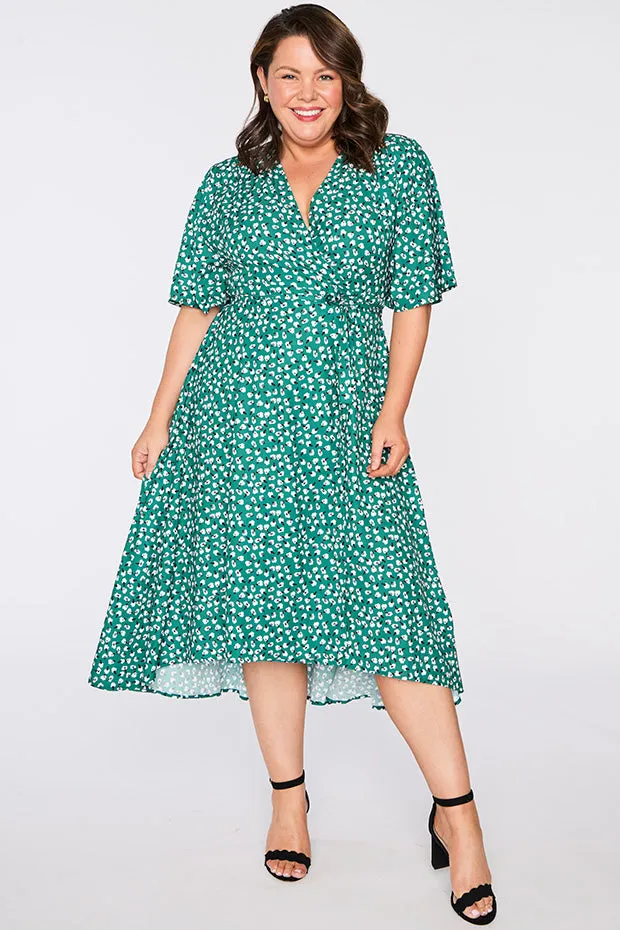 Mandy Green Floral Wrap Dress