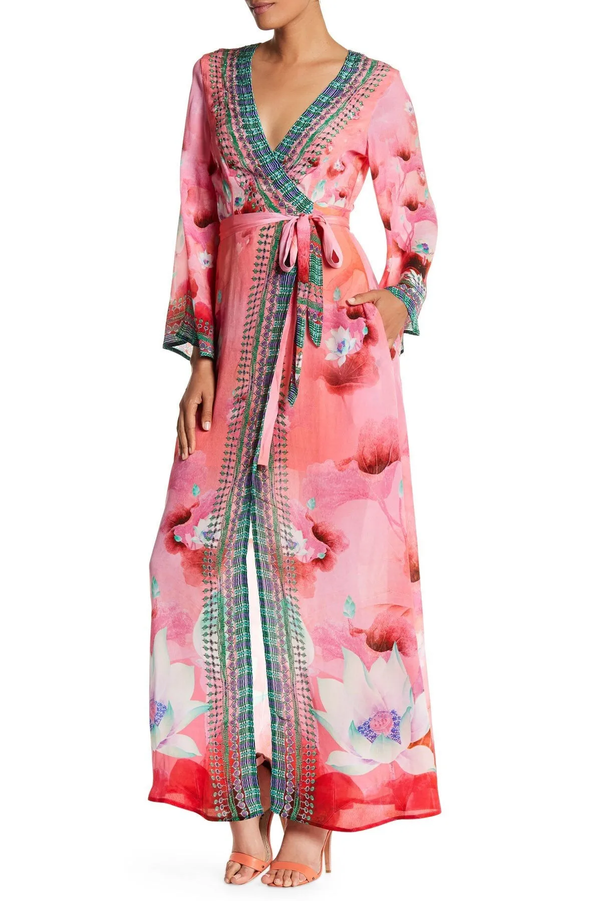 Maxi Wrap Dress With Sleeves