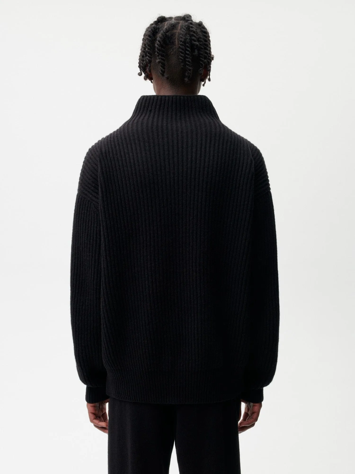 Mens Archive Recycled Cashmere Funnel-Neck Sweater—black