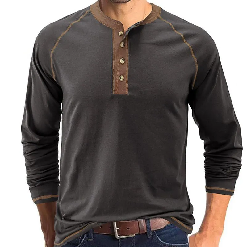 Men's Casual Crew Neck Contrast Henley T-Shirt 39486991M