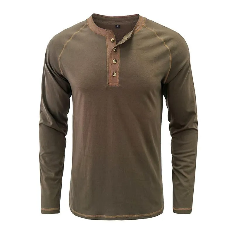 Men's Casual Crew Neck Contrast Henley T-Shirt 39486991M