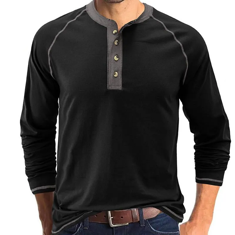 Men's Casual Crew Neck Contrast Henley T-Shirt 39486991M