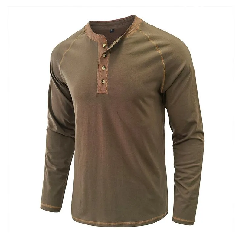 Men's Casual Crew Neck Contrast Henley T-Shirt 39486991M