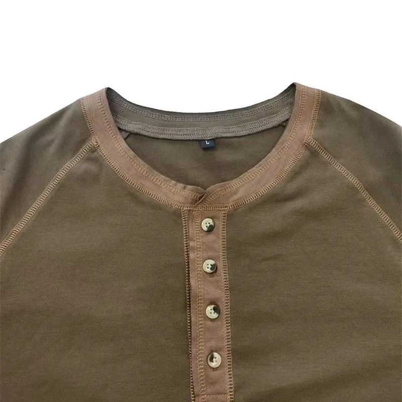 Men's Casual Crew Neck Contrast Henley T-Shirt 39486991M
