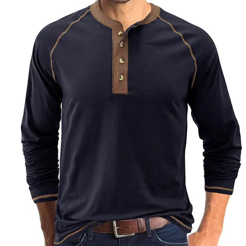 Men's Casual Crew Neck Contrast Henley T-Shirt 39486991M