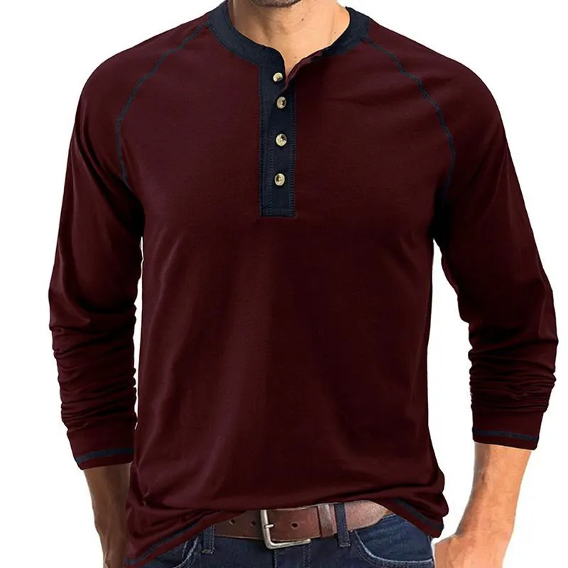 Men's Casual Crew Neck Contrast Henley T-Shirt 39486991M