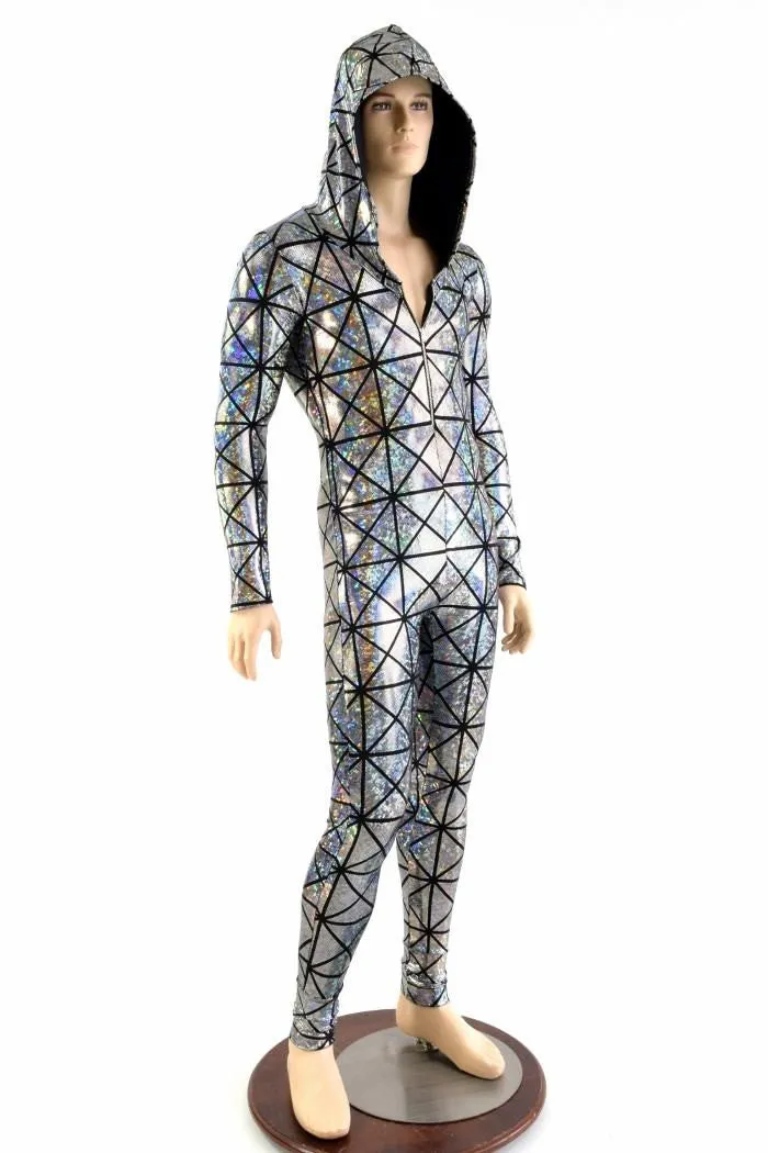 Mens Silver Cracked Tile Catsuit