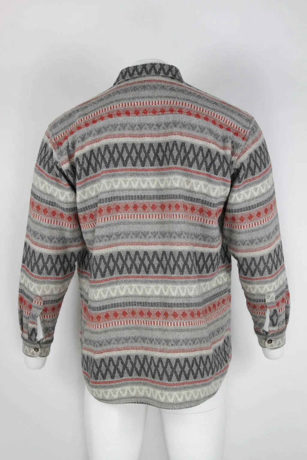 Patterned Flannel Shirt - Grey and red graphic pattern  - L