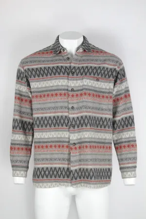 Patterned Flannel Shirt - Grey and red graphic pattern  - L
