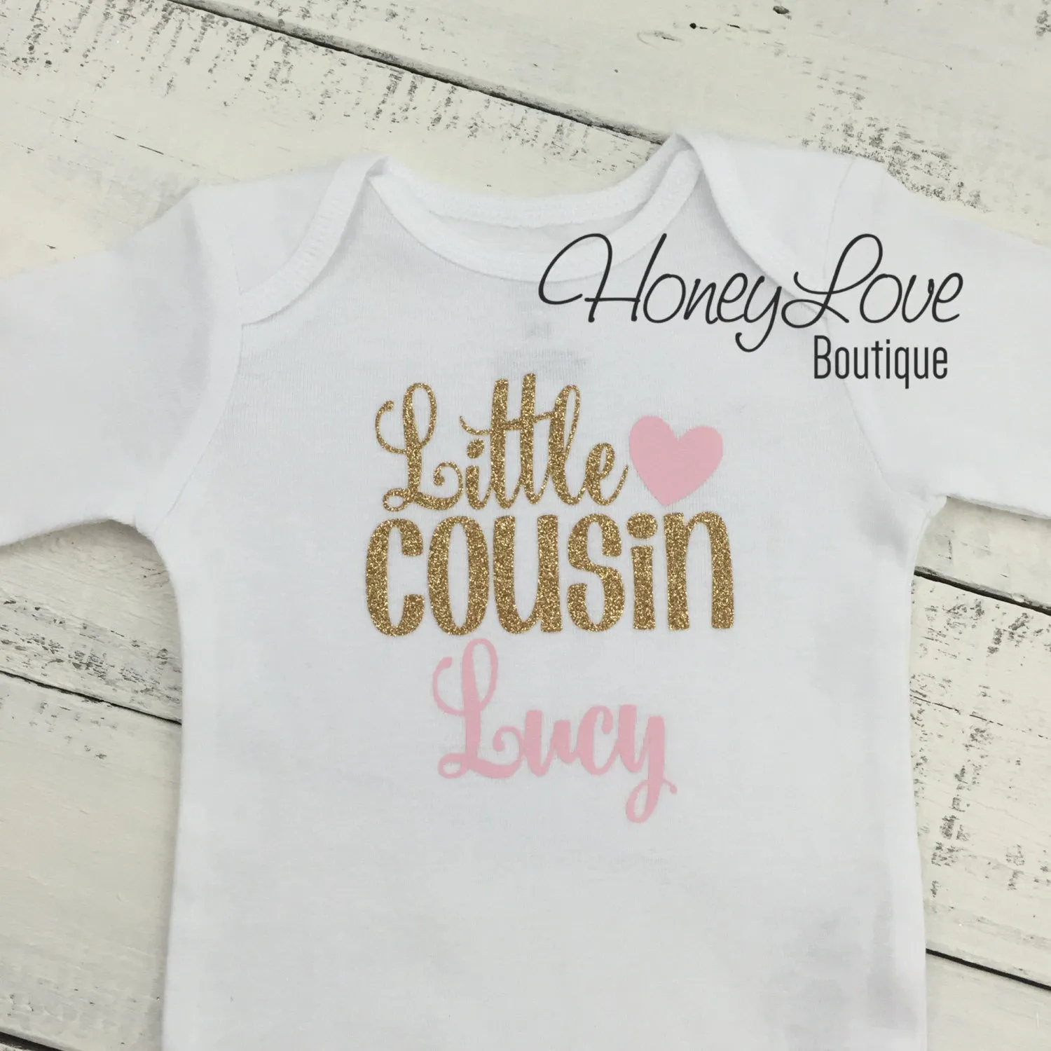 PERSONALIZED Cousin Bodysuits and Shirts - Light Pink and Gold Glitter