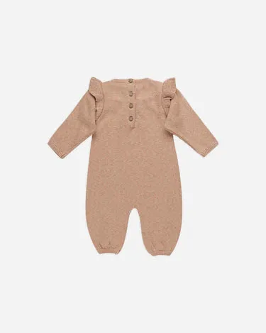 Quincy Mae Long Sleeve Mira Knit Romper, Heathered Rose