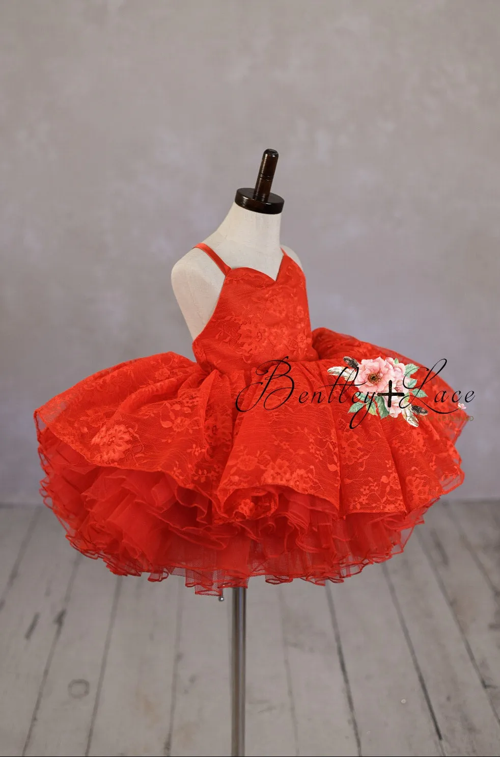 "Blooming Love"  Red  Petal Length Dress  ( 5 Year - Petite 6 Year)