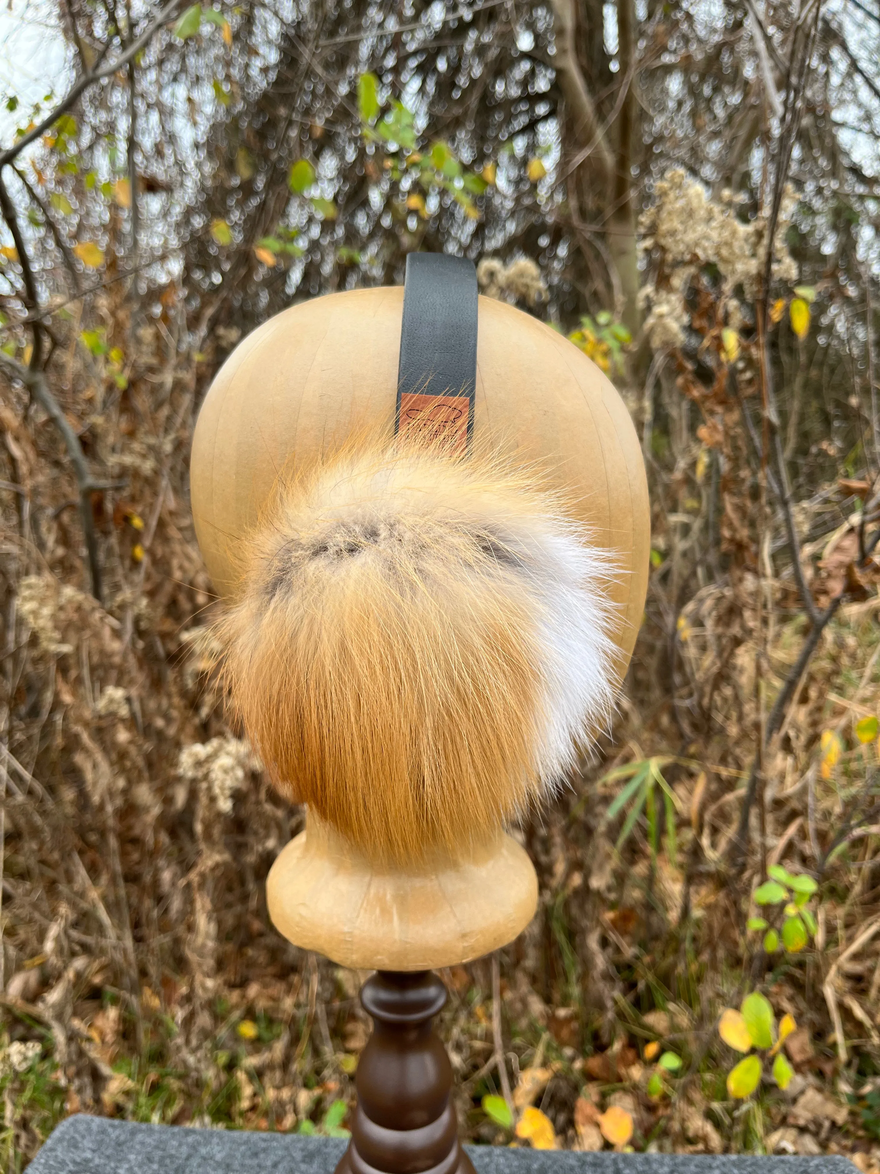 Red Fox (with white) fur Earmuffs lined with Plucked & Sheared Beaver fur