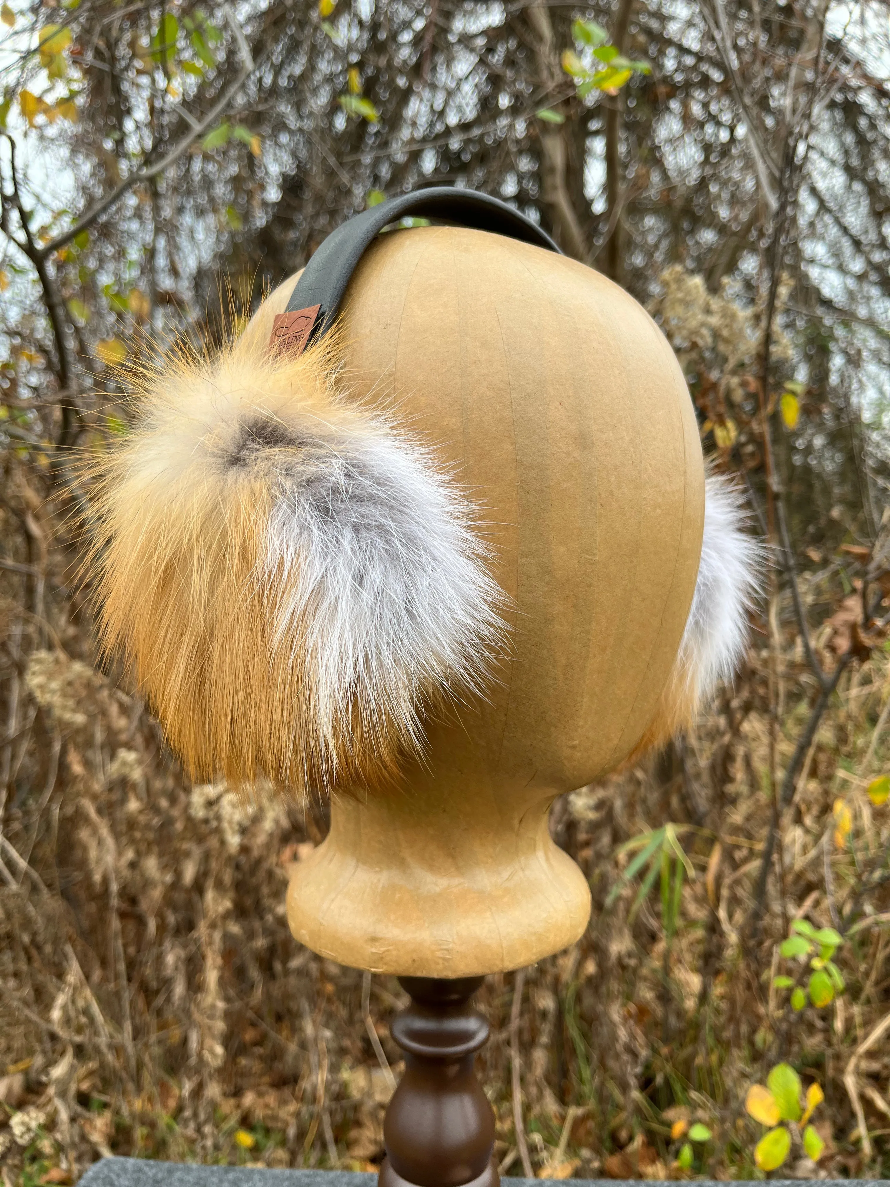 Red Fox (with white) fur Earmuffs lined with Plucked & Sheared Beaver fur