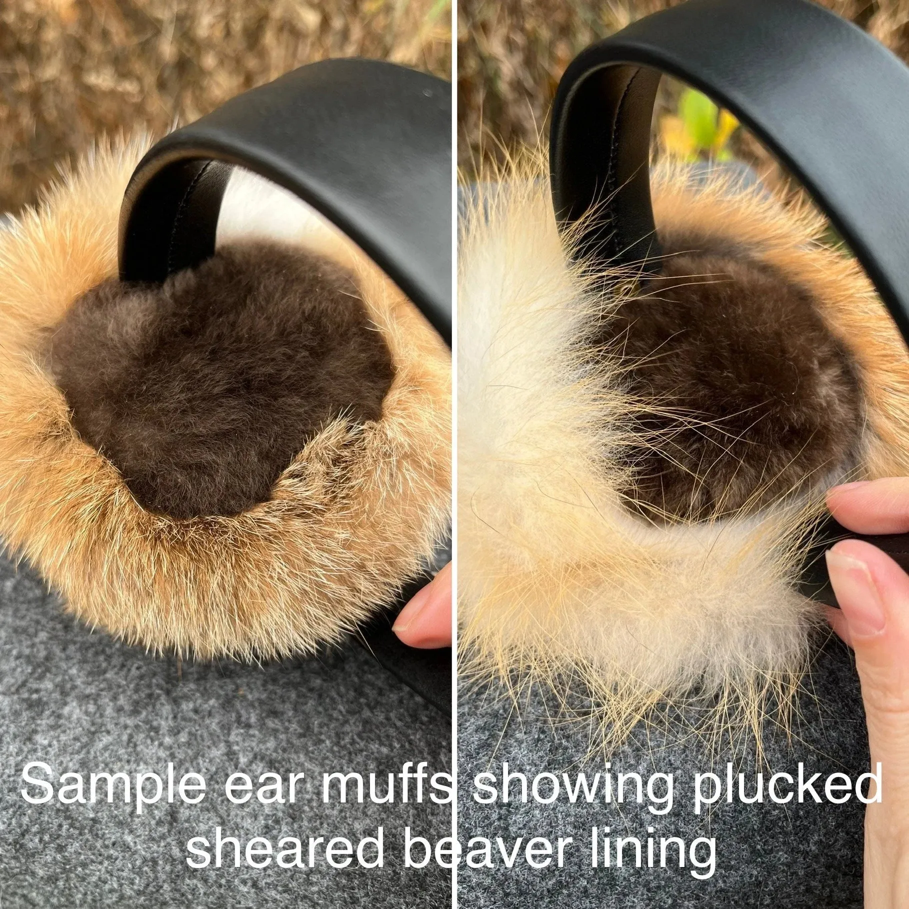 Red Fox (with white) fur Earmuffs lined with Plucked & Sheared Beaver fur