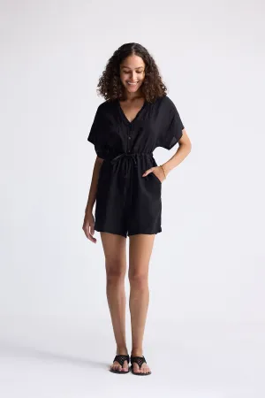 Reistor V neck Drawstring Romper in Black | NEW COLLECTION