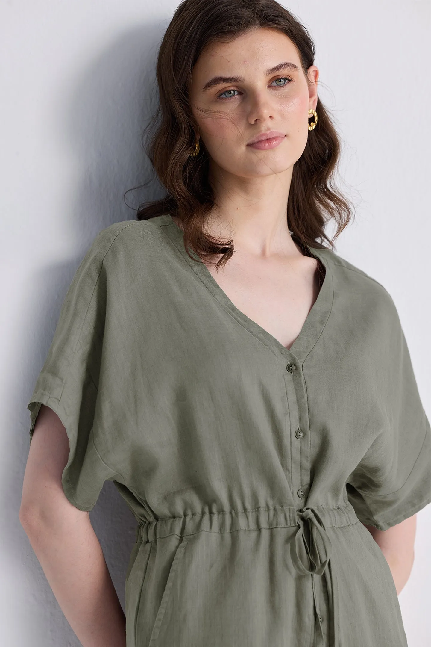 Reistor V neck Drawstring Romper in Dark Green | NEW COLLECTION