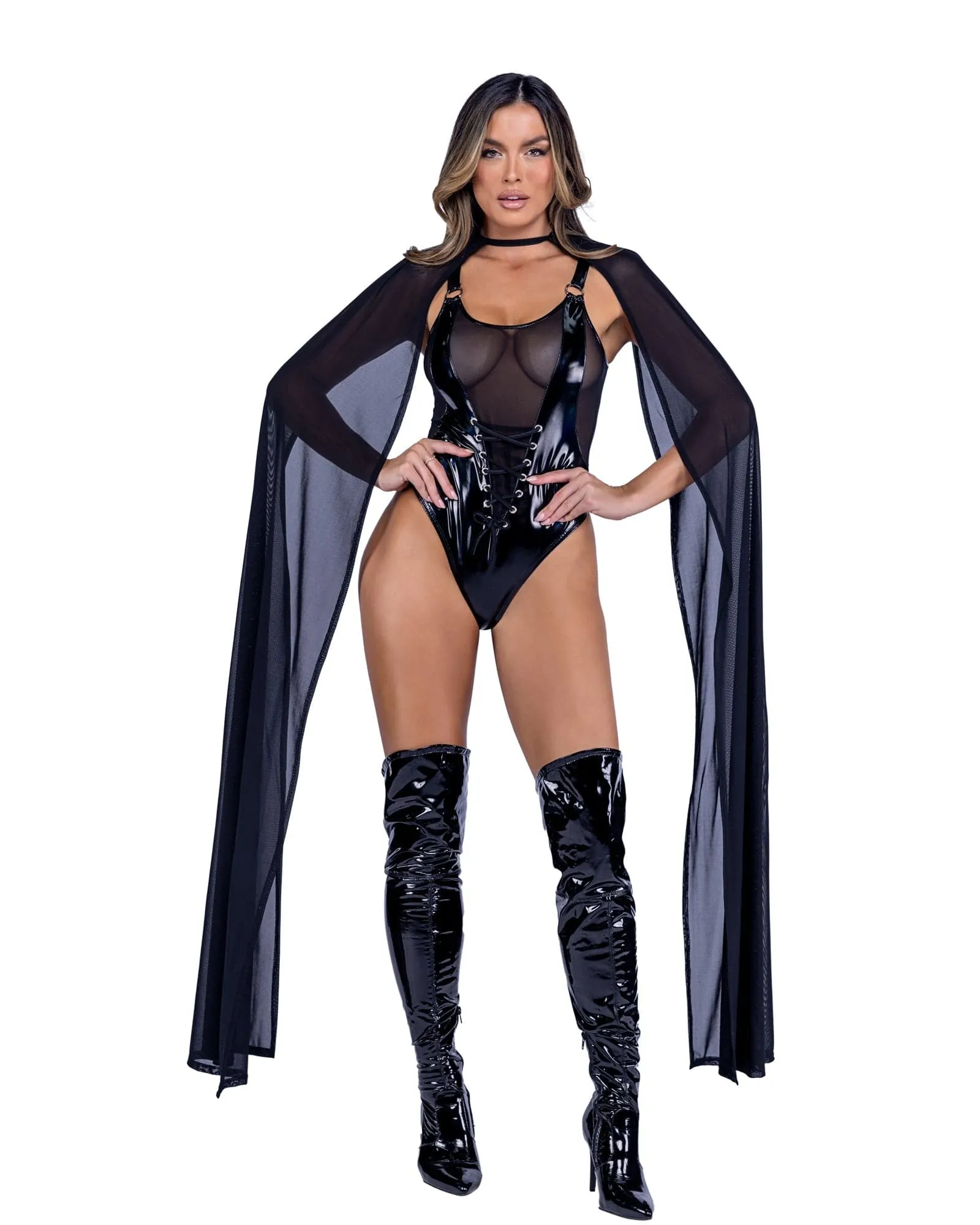 Sexy Black Mesh & Vinyl Romper Rave Wear