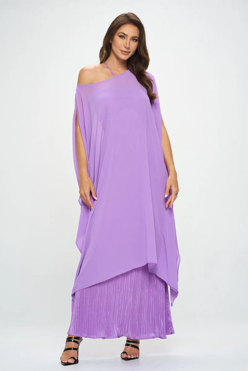 Sheer Crepe Chiffon Draped Tunic Dress