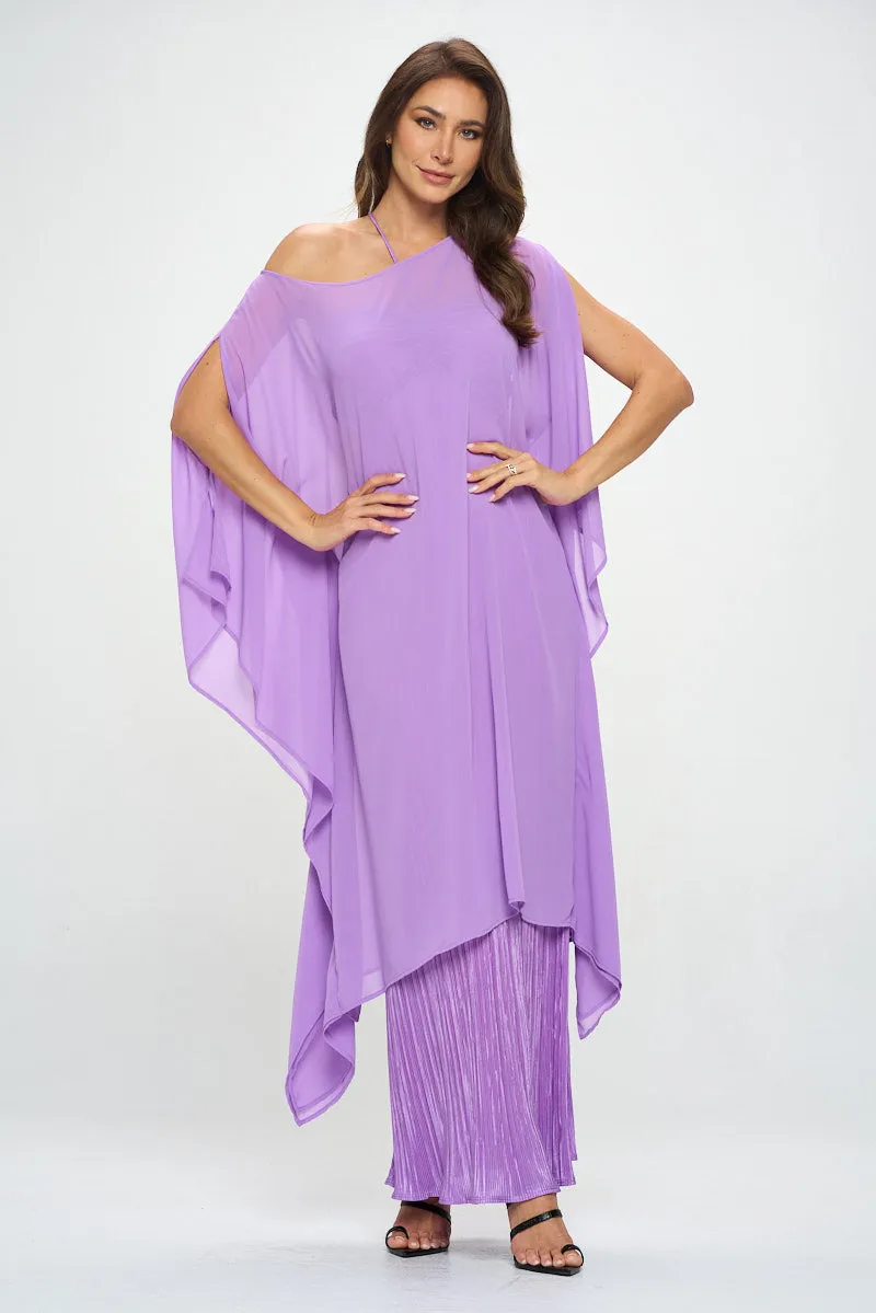 Sheer Crepe Chiffon Draped Tunic Dress