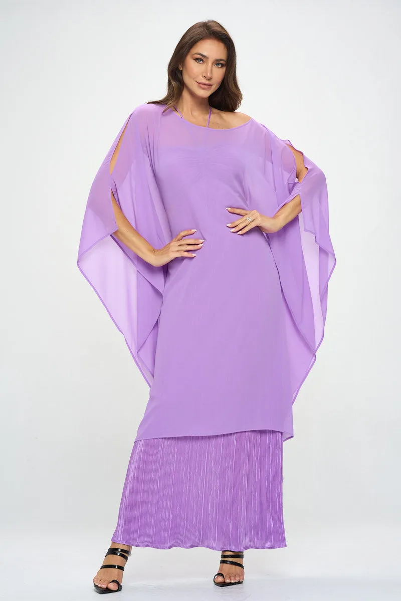 Sheer Crepe Chiffon Draped Tunic Dress