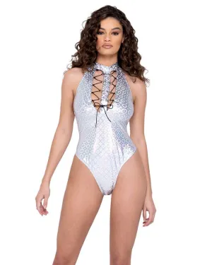 Silver Ring Hologram Lace-up Romper Festival Ravewear