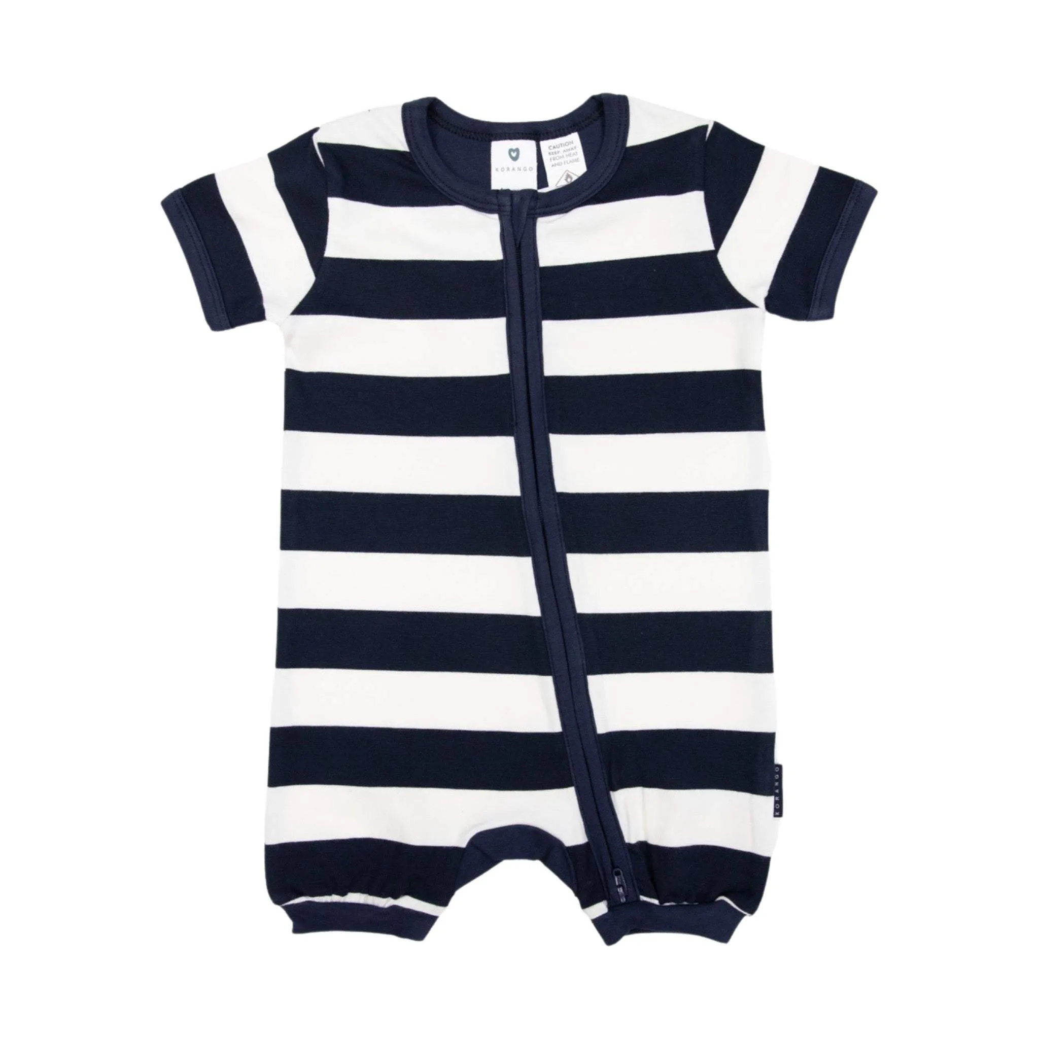 Stripe Short Sleeve Zip Romper Navy Stripe