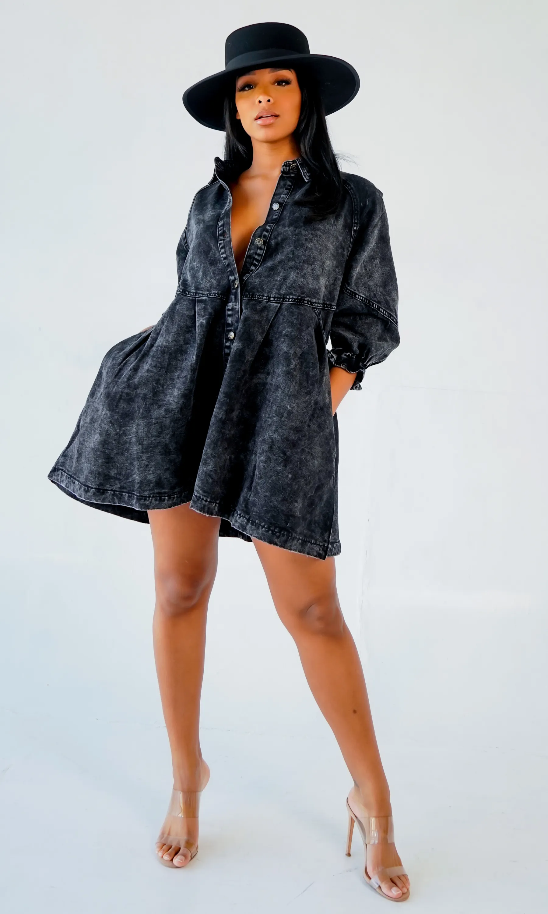 Super Duper Fly I Black Denim Dress