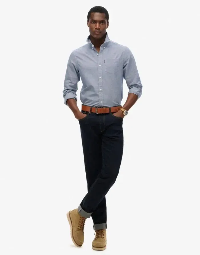 Superdry Essentials Oxford Long Sleeve Shirt - Classic Blue Gingham
