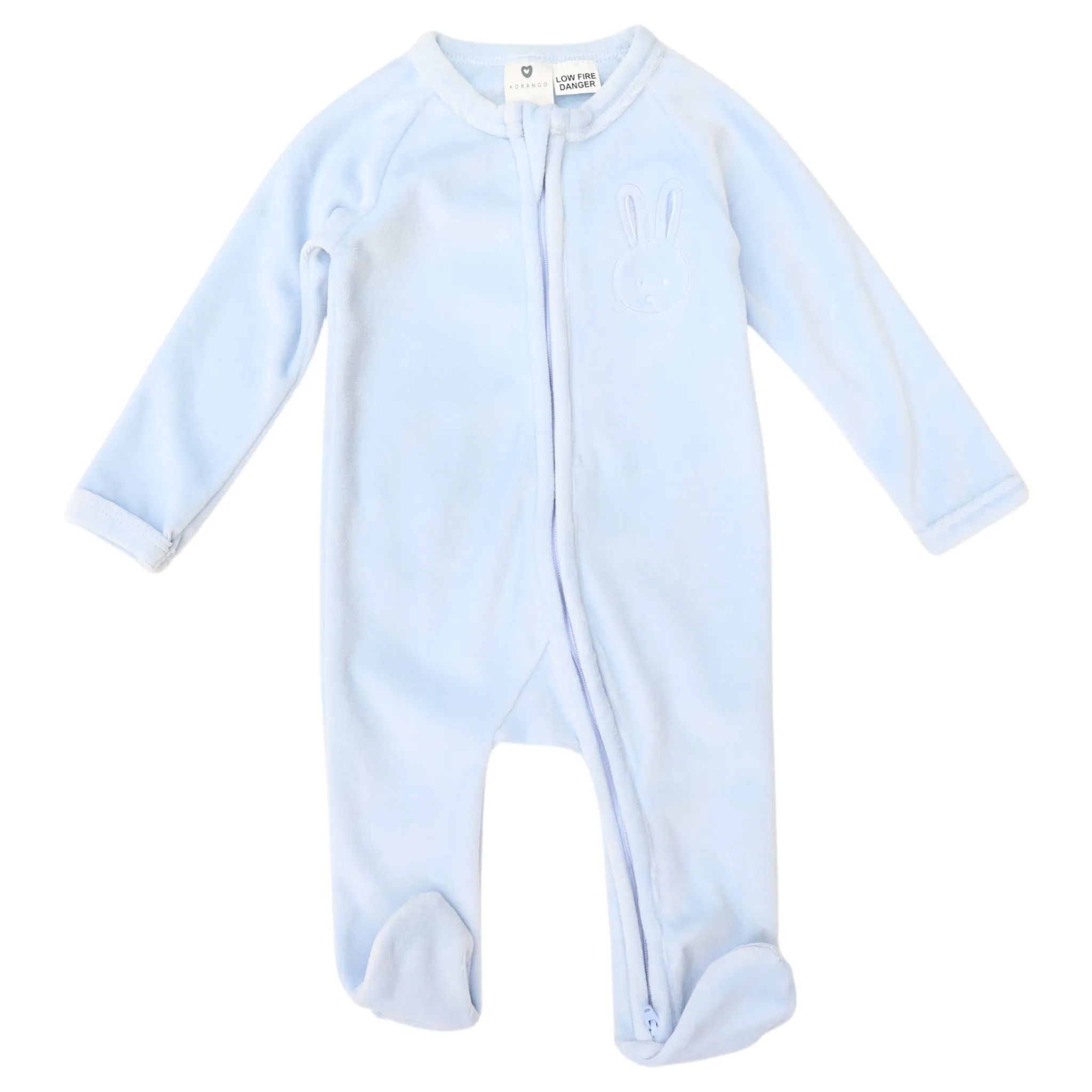 Velour Zip Long Sleeve Romper with Bunny Applique