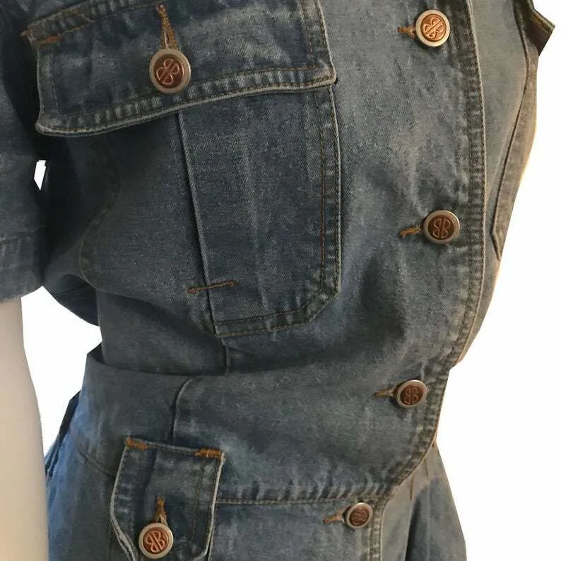 Vintage 1980s Bill Blass Light Denim Shorts Playsuit