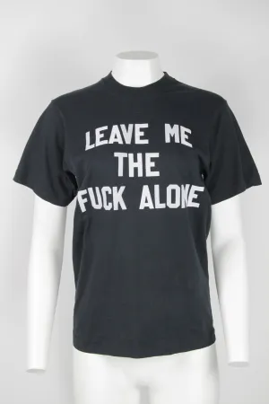Vintage 'Leave me alone' T-shirt with flocked lettering - S/M