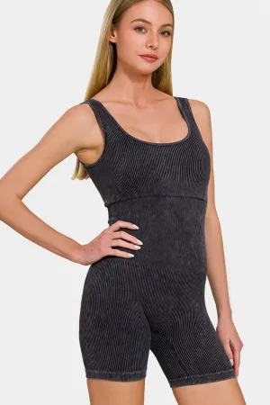 Washed Body-Contouring Fit Romper Onesie