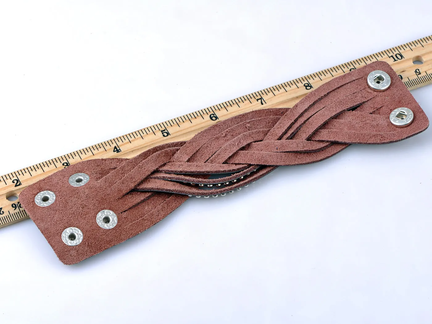 Western Country Brown Leather Layered Studded Snaps Wrap Cuff Bracelet