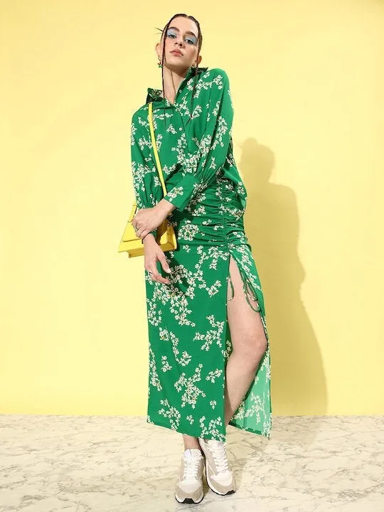 Women Green & White Floral Print Crepe Co-Ords Set