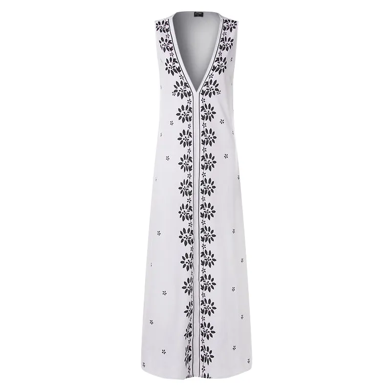 Women's Summer Casual V-Neck Loose Maxi Dress With Print