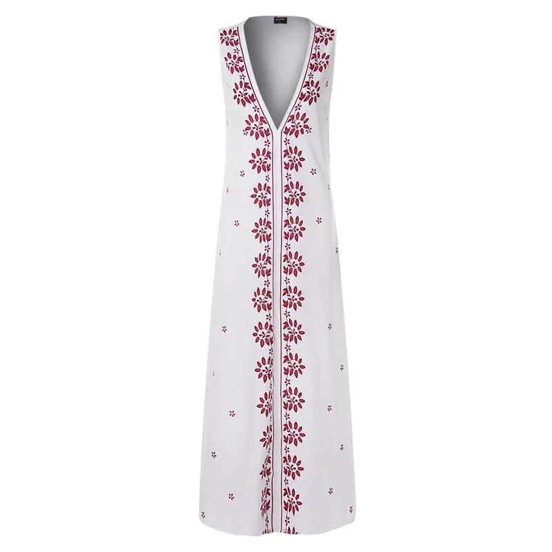 Women's Summer Casual V-Neck Loose Maxi Dress With Print