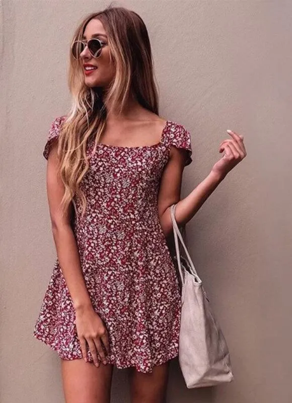 Women's Summer High Waist Floral Dress