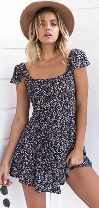 Women's Summer High Waist Floral Dress
