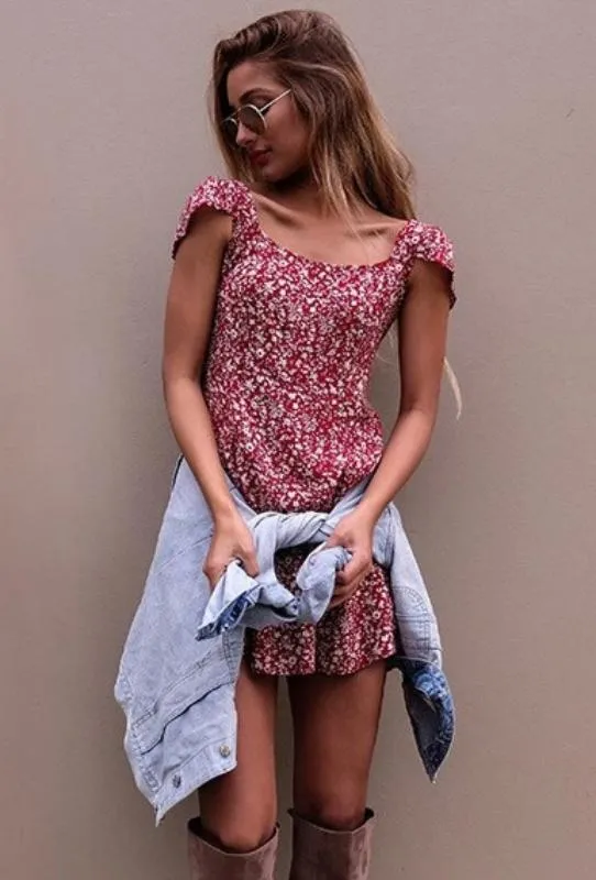 Women's Summer High Waist Floral Dress