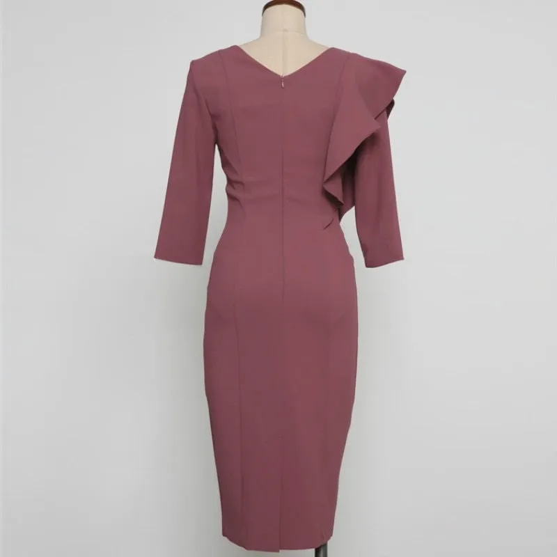 Women's Summer V-Neck Sheath Dress With Ruffles