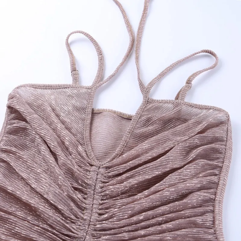 Women's V-Neck Mesh Sleeveless Skinny Mini Dress