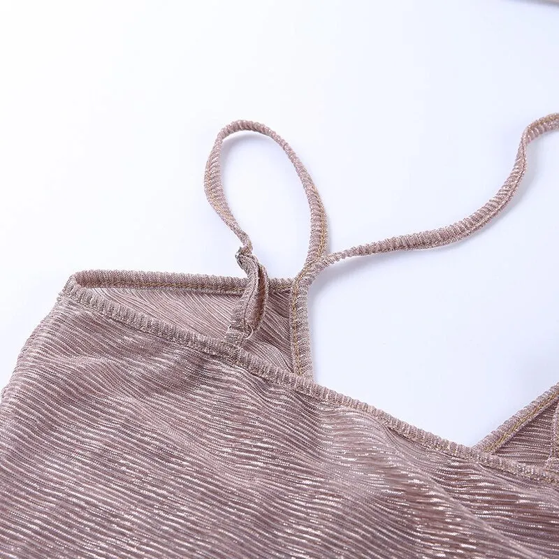 Women's V-Neck Mesh Sleeveless Skinny Mini Dress