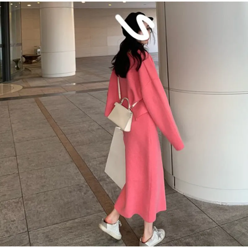 Women's Winter Warm Cashmere O-Neck Two-Piece Dress