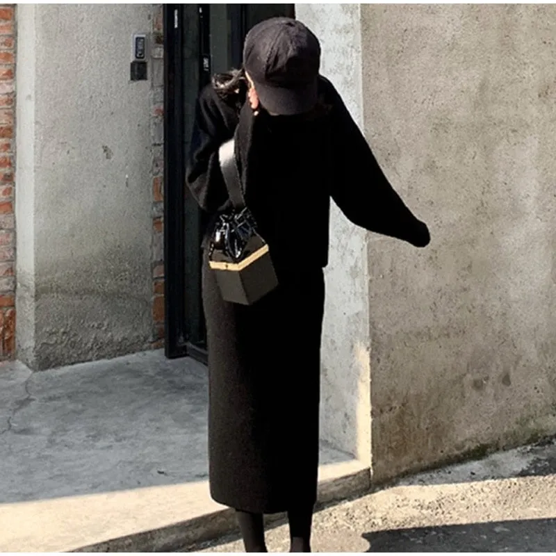 Women's Winter Warm Cashmere O-Neck Two-Piece Dress
