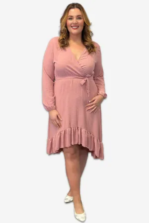 Wrap Plus Size Dress with Ruffle Detail in Black, Pink or Forest Green